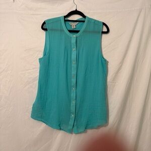 Tommy Bahama Aqua Sleeveless Button-Down Shirt flaw